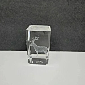 Stag Laser Cut Glass Etched Paper Weight Clear Cube 3"x 1 7/8"